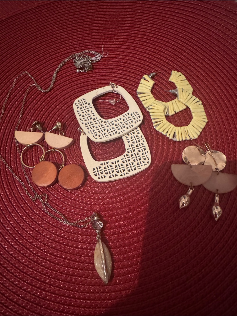 Mixed-Metal and Wood Earrings Set in Cream, Yellow, Copper